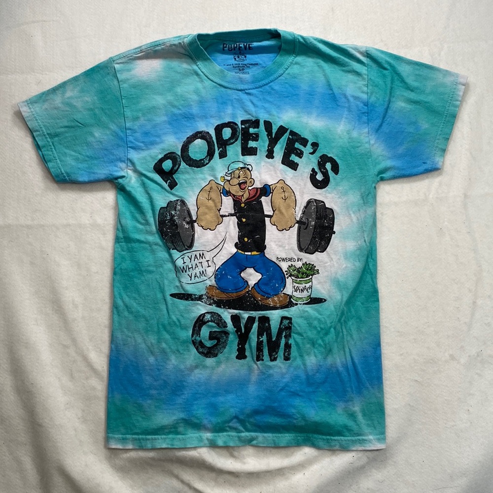 Popeyes Gym Short Sleeve Tie Dye Shirt Tee Green Blue Unisex Mens Womens Size S